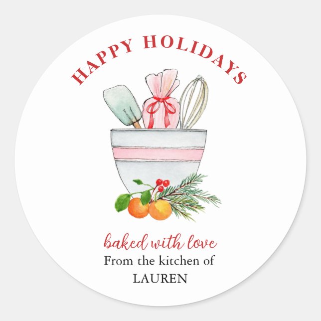 Baking Utensils Bakers Christmas Holiday Classic R Classic Round Sticker (Front)