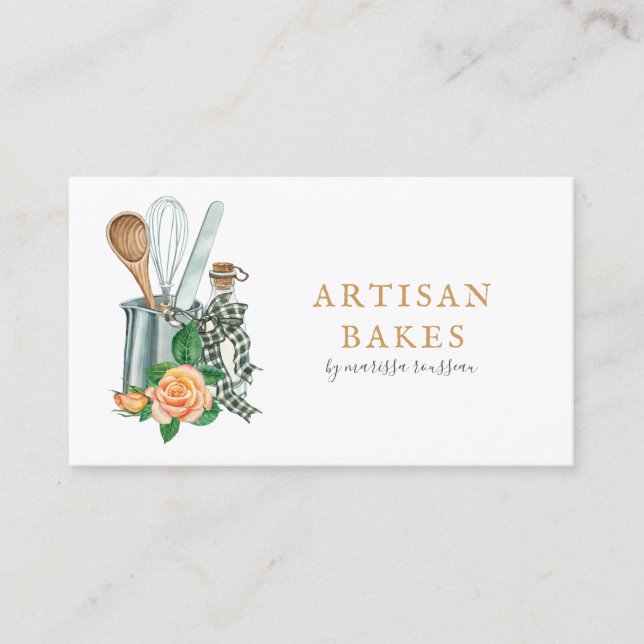 Baking Utensils Bakery Baker Square Business Card (Front)