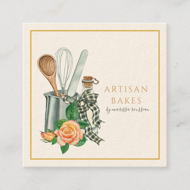 Baking Utensils Bakery Baker Square Business Card (Front)