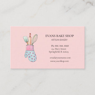 Baking utensils & mitten pink bakery business card