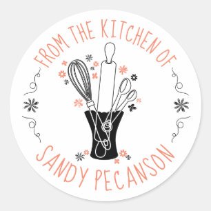 baking utensils vase bakery from the kitchen of classic round sticker