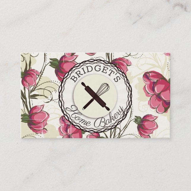 Baking utensils whisk floral bakery business card (Front)