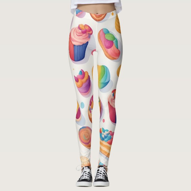 Baking Watercolor Colourful Personalised Pattern Leggings (Front)