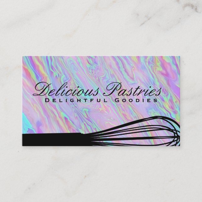 Baking Whisk | Iridescent Holographic Business Card (Front)