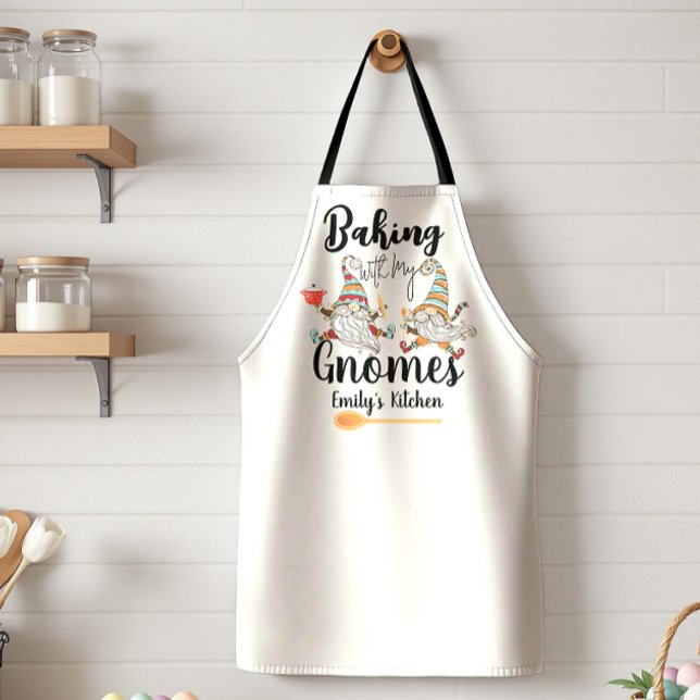 Baking with my Gnomes Custom Bakery Gnome Baking Apron (Baking with my Gnomes cute Cooking Funny Xmas Baking quote baker womens lady pastry saying chef her)