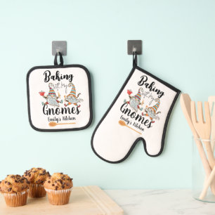 Baking with my Gnomes Custom Bakery Gnome Baking Oven Mitt & Pot Holder Set