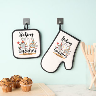 Baking with my Gnomes Modern Funny Scandinavian Oven Mitt & Pot Holder Set