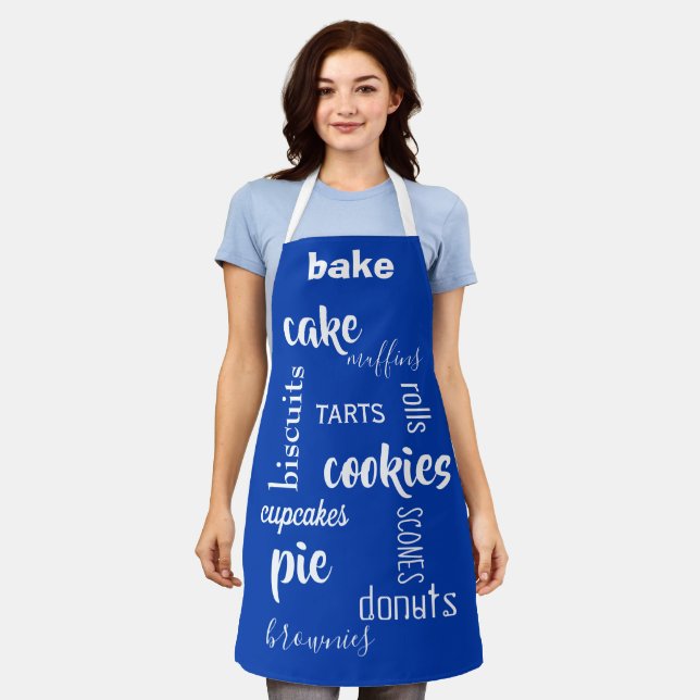 Baking Words Dark Blue Kitchen Apron (Worn)