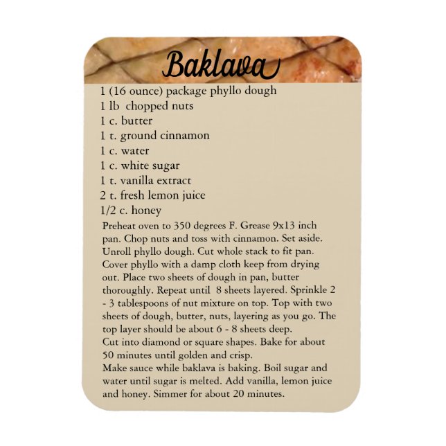 Baklava Recipe Magnet Fridge Holiday Baking (Vertical)