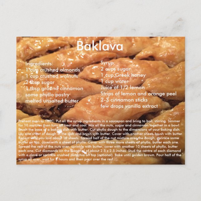 Baklava Recipe Postcard (Front)