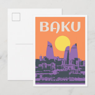 Baku Azerbaijan Art vintage Travel Postcard