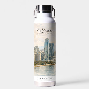 Baku Azerbaijan Capital Watercolor Travel Gift Water Bottle