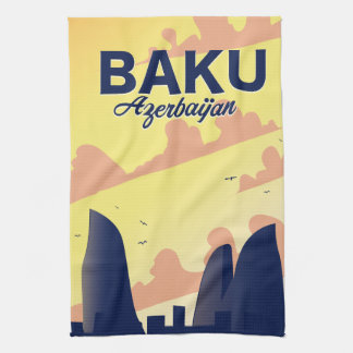 Baku Azerbaijan Flame Towers Vacation poster Tea Towel