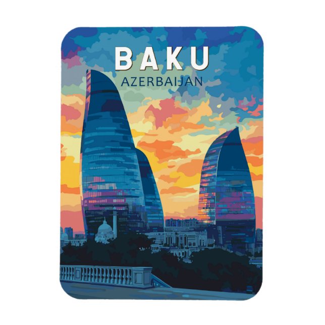 Baku Azerbaijan Travel Art Vintage Magnet (Vertical)