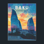 Baku Azerbaijan Travel Art Vintage Postcard<br><div class="desc">Baku retro vector travel design. Baku,  the vibrant capital of Azerbaijan,  is a fascinating blend of ancient history and futuristic architecture,  from the UNESCO-listed Old City to the iconic Flame Towers.</div>