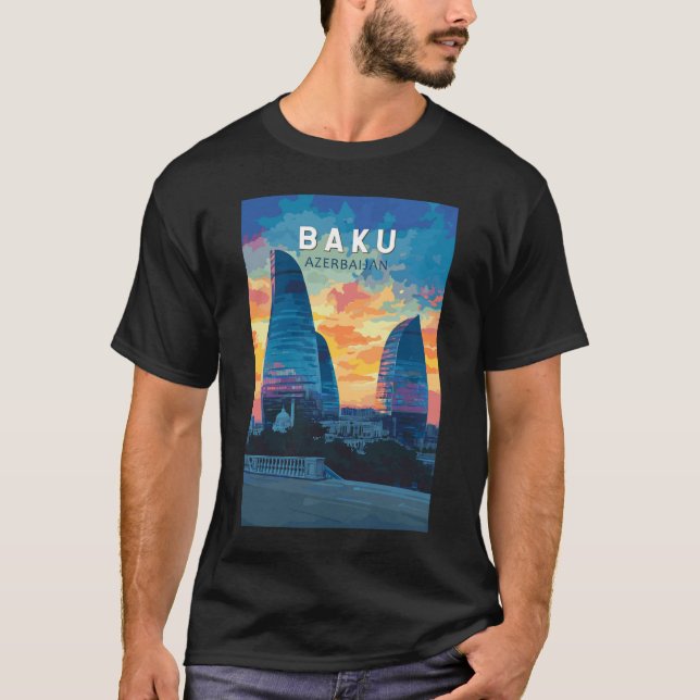 Baku Azerbaijan Travel Art Vintage T-Shirt (Front)