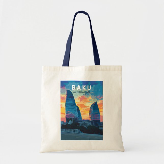 Baku Azerbaijan Travel Art Vintage Tote Bag (Front)