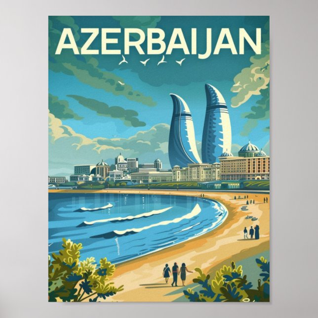 Baku Azrbaijan Vintage Famous Travel Place Poster (Front)