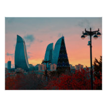 Baku skyline and flame towers