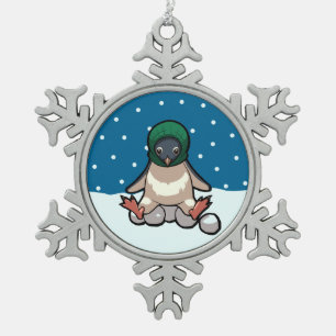 Balaclava Penguin Funny Christmas Snowball Cartoon Snowflake Pewter Christmas Ornament