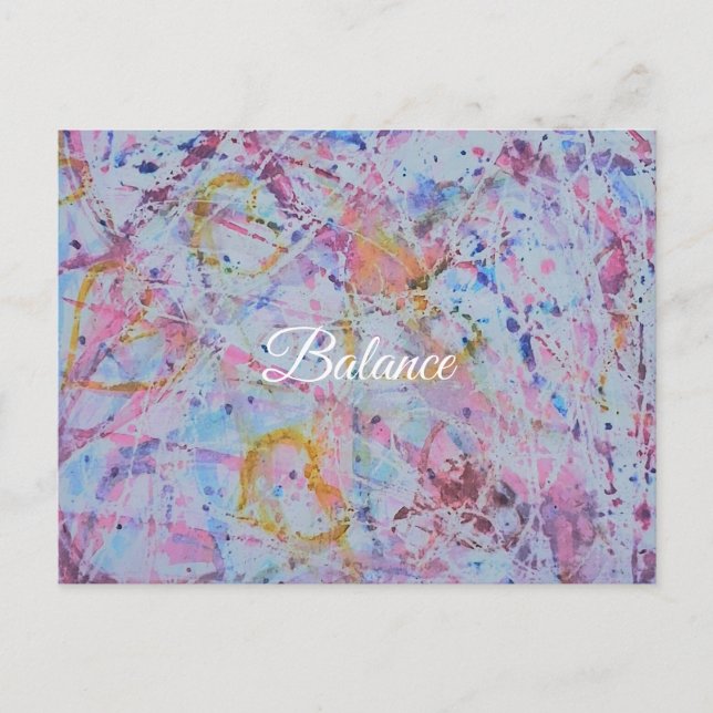 ​"Balance" Abstract Watercolor & Wax Resistance Holiday Postcard (Front)