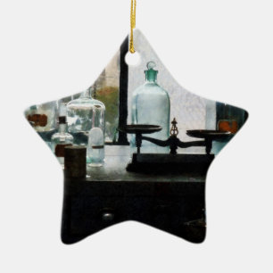 Balance and Bottles in Chem Lab Ceramic Tree Decoration