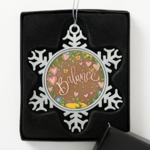 Balance Brown Floral Pretty Inspirivity Snowflake Pewter Christmas Ornament