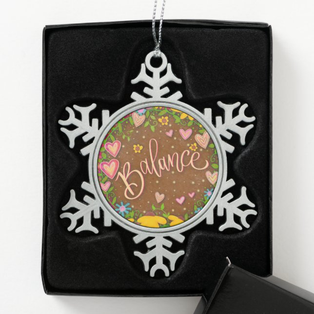 Balance Brown Floral Pretty Inspirivity Snowflake Pewter Christmas Ornament (Box)
