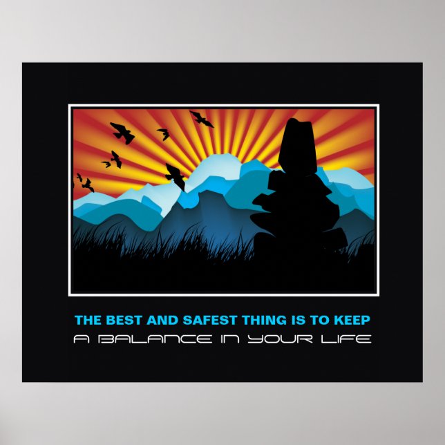 Balance stone pile in mountains motivational print (Front)