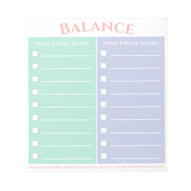 Balance To Do List Notepad (Front)