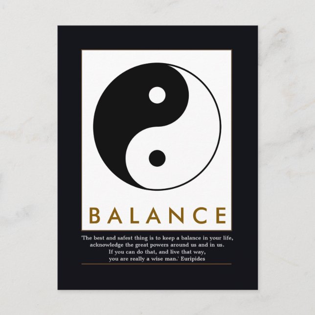 balance yoga yin yang with quote postcard (Front)