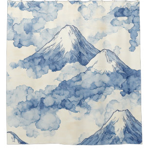 Balanced Blue White Mountains Snow Shower Curtain