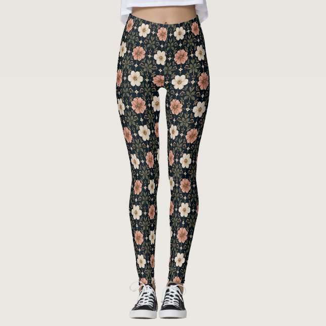 Balanced Contemporary Floral Grid Leggings (Front)