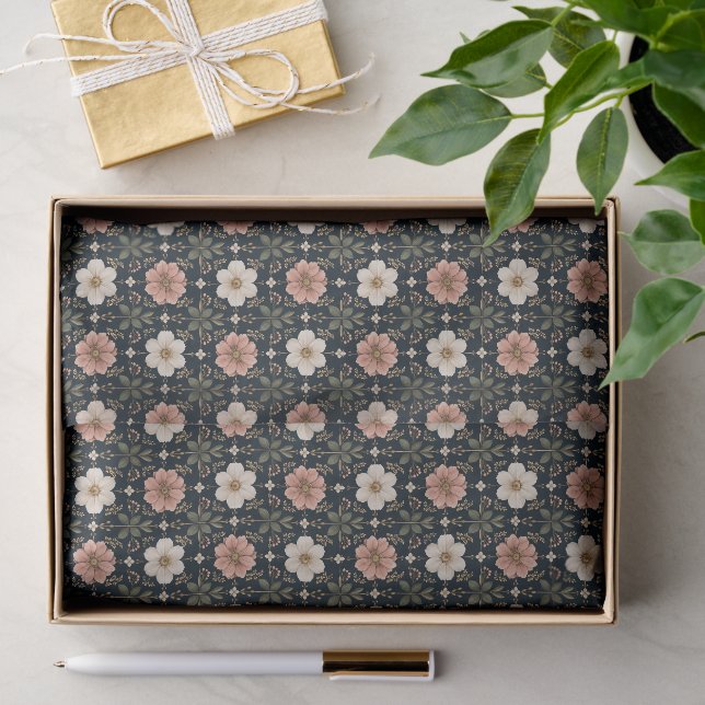 Balanced Contemporary Floral Grid Tissue Paper (Gift)