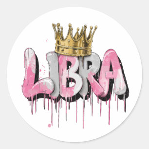 Balanced Libra Zodiac Graffiti Airbrush with Crown Classic Round Sticker