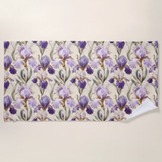 Balanced Luxury Elegant Iris Flowers Beach Towel