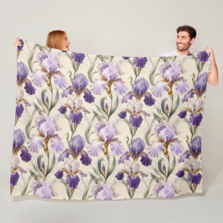 Balanced Luxury Elegant Iris Flowers Fleece Blanket