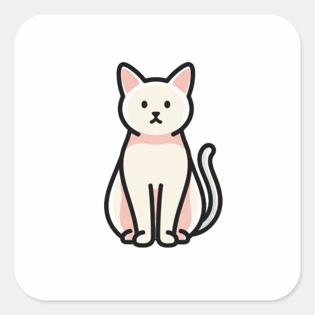 Balanced Minimal Cat – Modern Cute Illustration Square Sticker (Front)