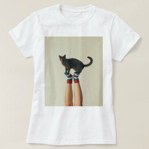 Balancing Cat on Striped Socks, Cat Lovers T-Shirt