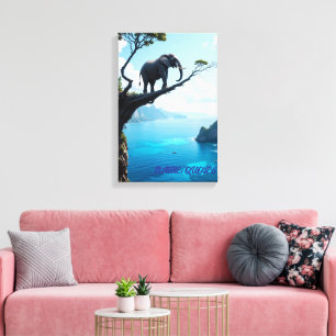 Balancing Elephant on Cliff – Surreal Wildlife Canvas Print