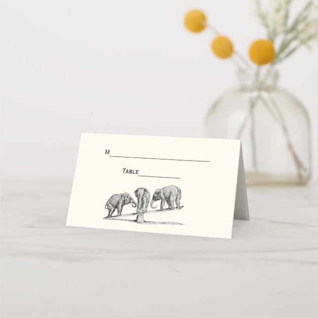 Balancing Elephants Seesaw Place Escort Card Ivory (Back)