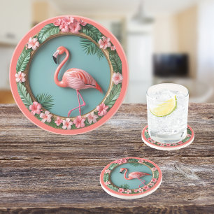 Balancing Flamingo Round Sandstone Coaster