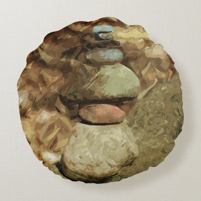 Balancing Rocks Abstract Impressionism Round Cushion (Back)