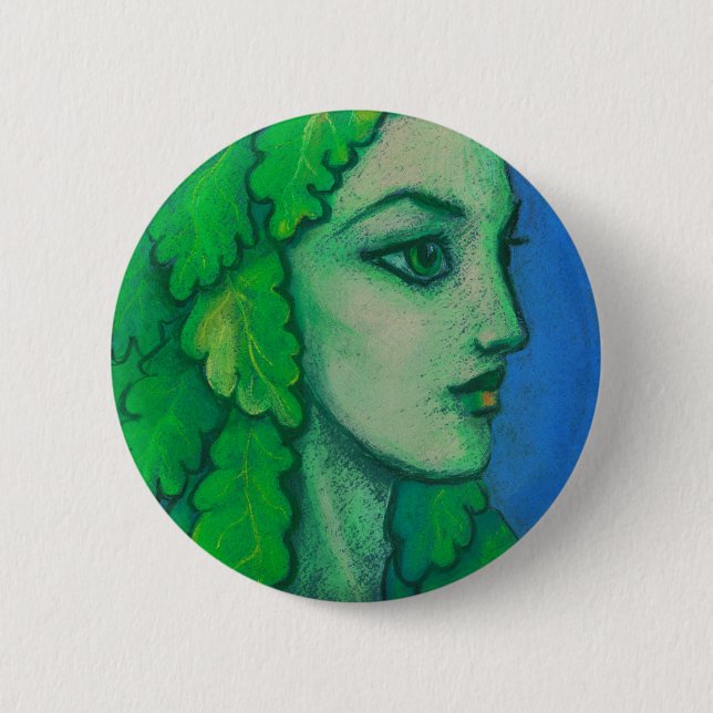 Balanis, dryad, green leaves, forest goddess, art 6 cm round badge (Front)