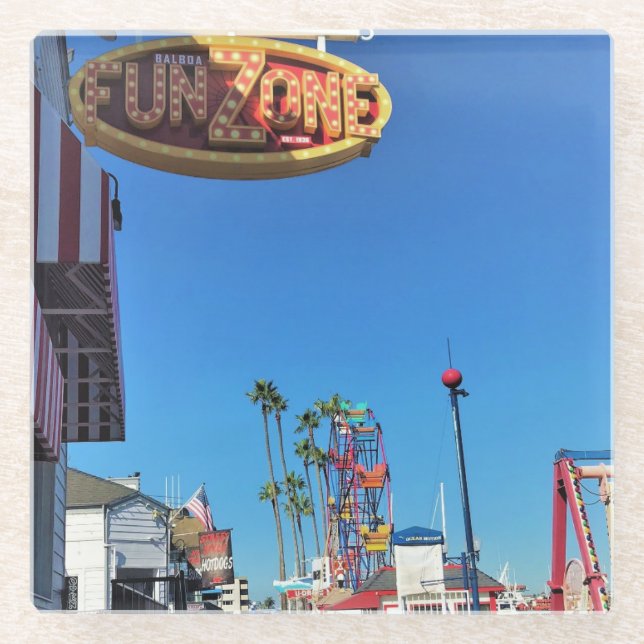 Balboa Fun Zone, Newport Beach, California Glass Coaster (Front)