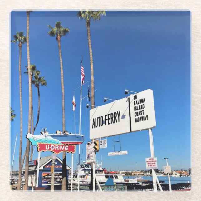 Balboa Island Ferry, Newport Beach, California Glass Coaster (Front)
