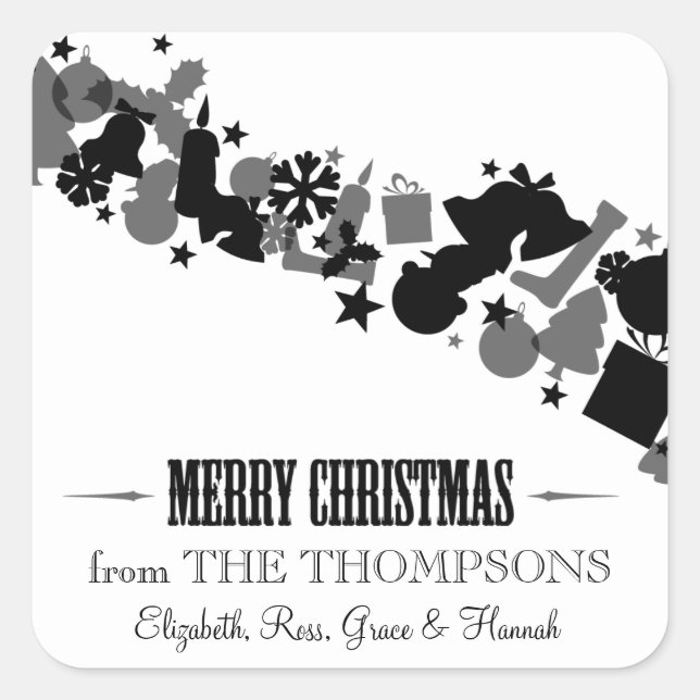 Balck and White Christmas Elements Holiday Sticker (Front)