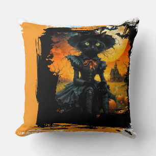 balck cat Throw Pillow