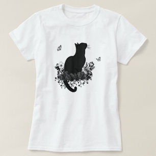 Balck Cat Vintage Flower Floral Dark Butterfly T-Shirt