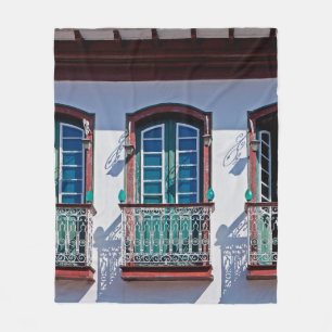 Balconies on facade in Diamantina, Minas Gerais, B Fleece Blanket
